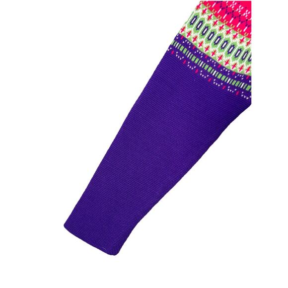 Vtg 90s Girls Ski Sweater Bright Pink Purple Green Geometric Fair Isle L USA - Picture 5 of 9